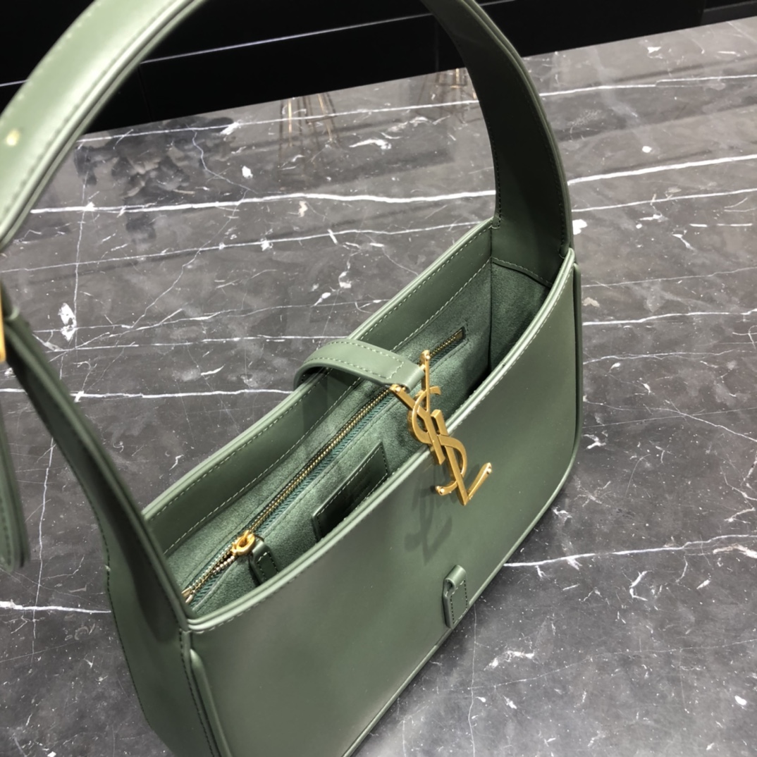 Saint Laurent LE 5 A 7 Smooth Calfskin Shoulder Bag Handbag Green 657228 